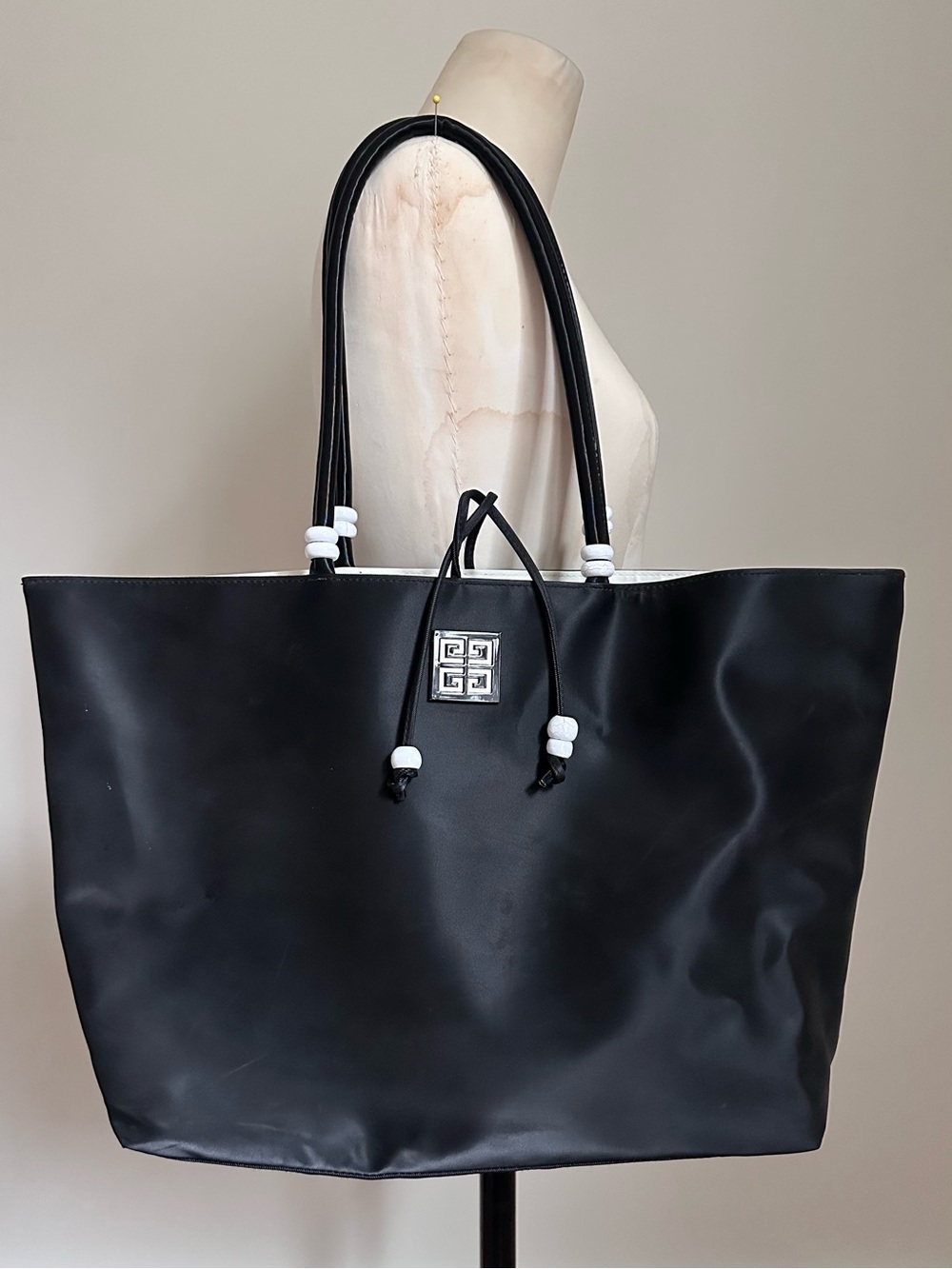 Givenchy Tote - Black and White PVC Beads, Perfumes Bag, Open Top, Vacation